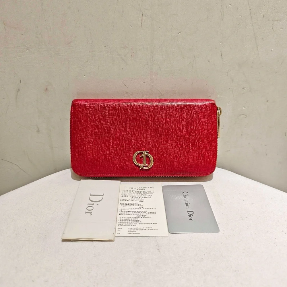 Christian Dior Red Grainy Calfskin Long Wallet